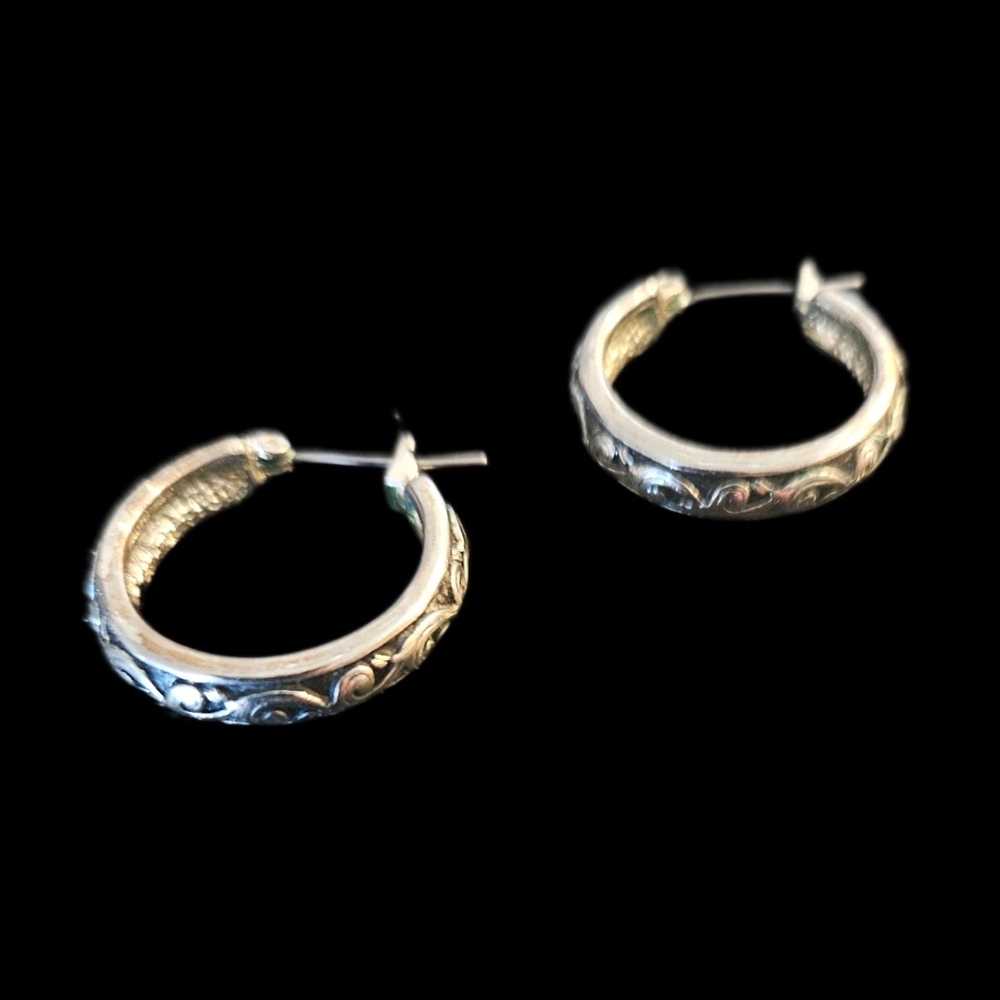 Classy Silver Engraved Hoop Earrings 1"